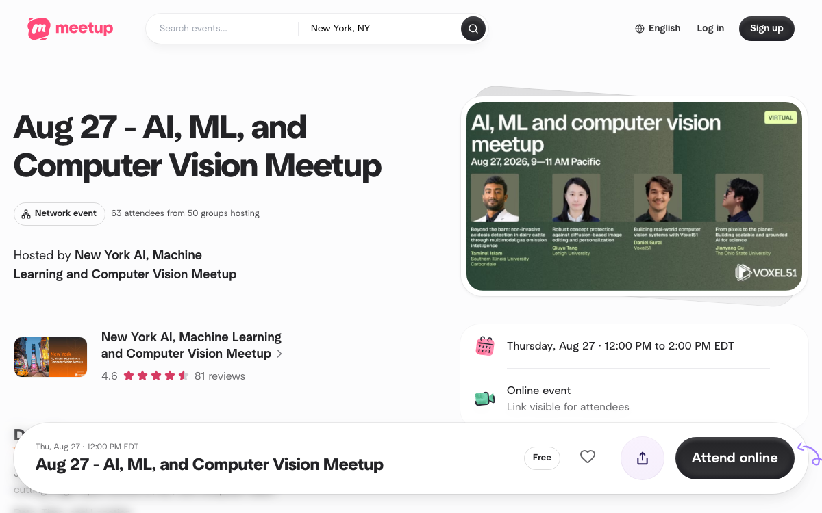 First-screen reference of meetup.com