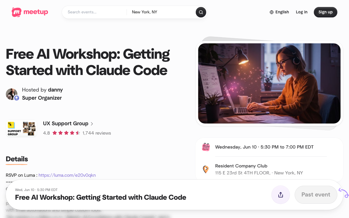 First-screen reference of meetup.com