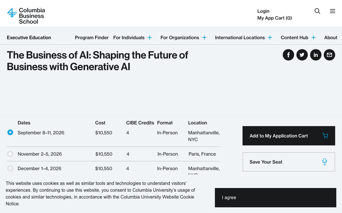 First-screen reference of execed.business.columbia.edu