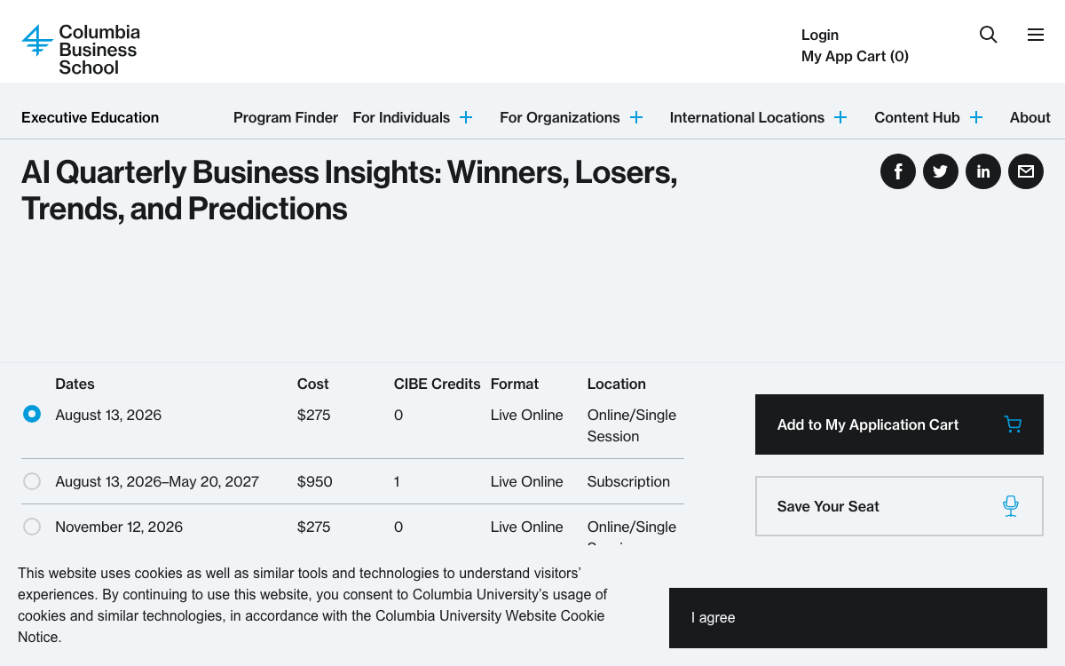 First-screen reference of execed.business.columbia.edu