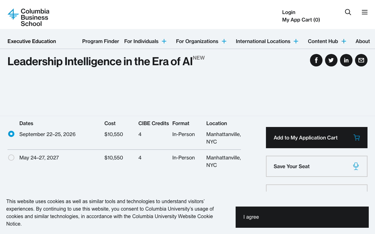 First-screen reference of execed.business.columbia.edu