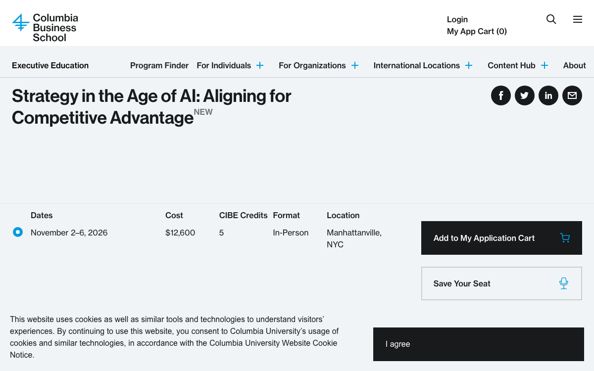 First-screen reference of execed.business.columbia.edu