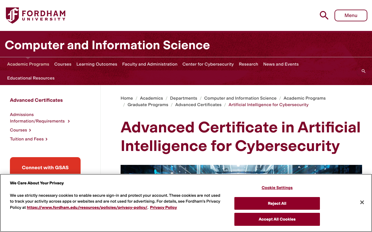 First-screen reference of fordham.edu