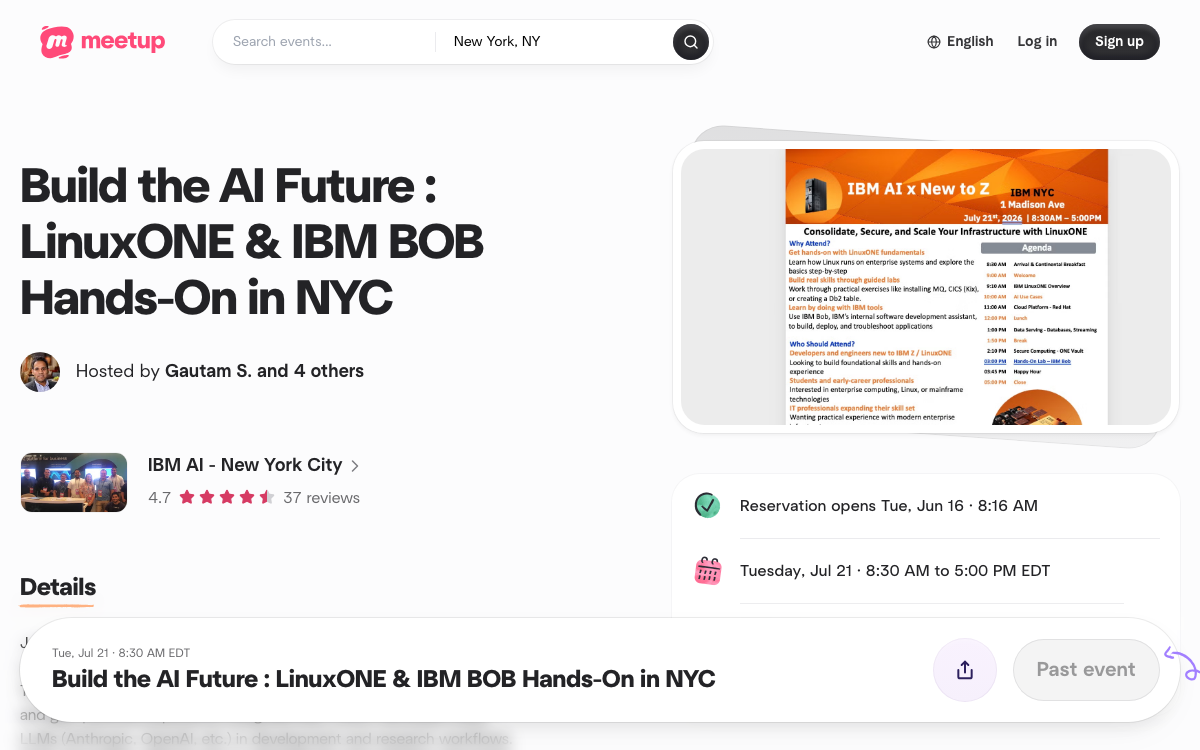 First-screen reference of meetup.com