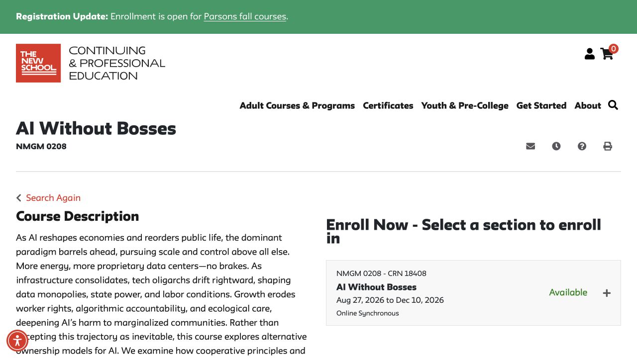 First-screen reference of cpe.newschool.edu