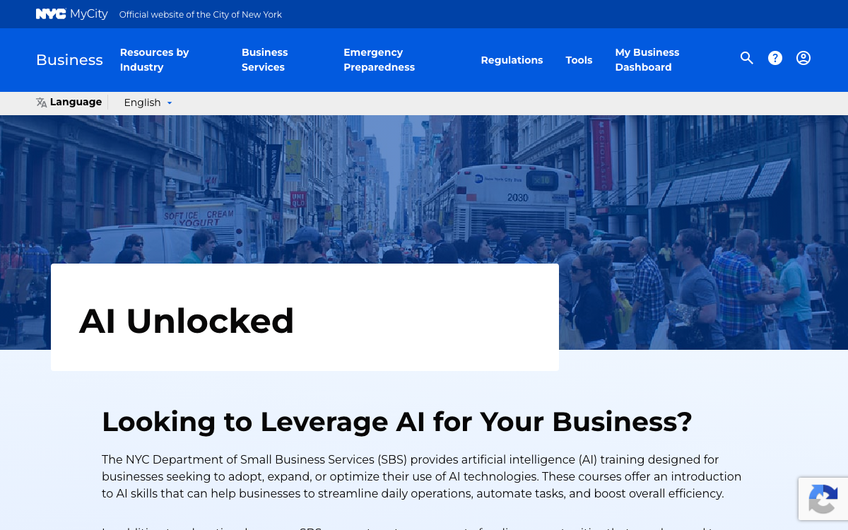 First-screen reference of nyc-business.nyc.gov