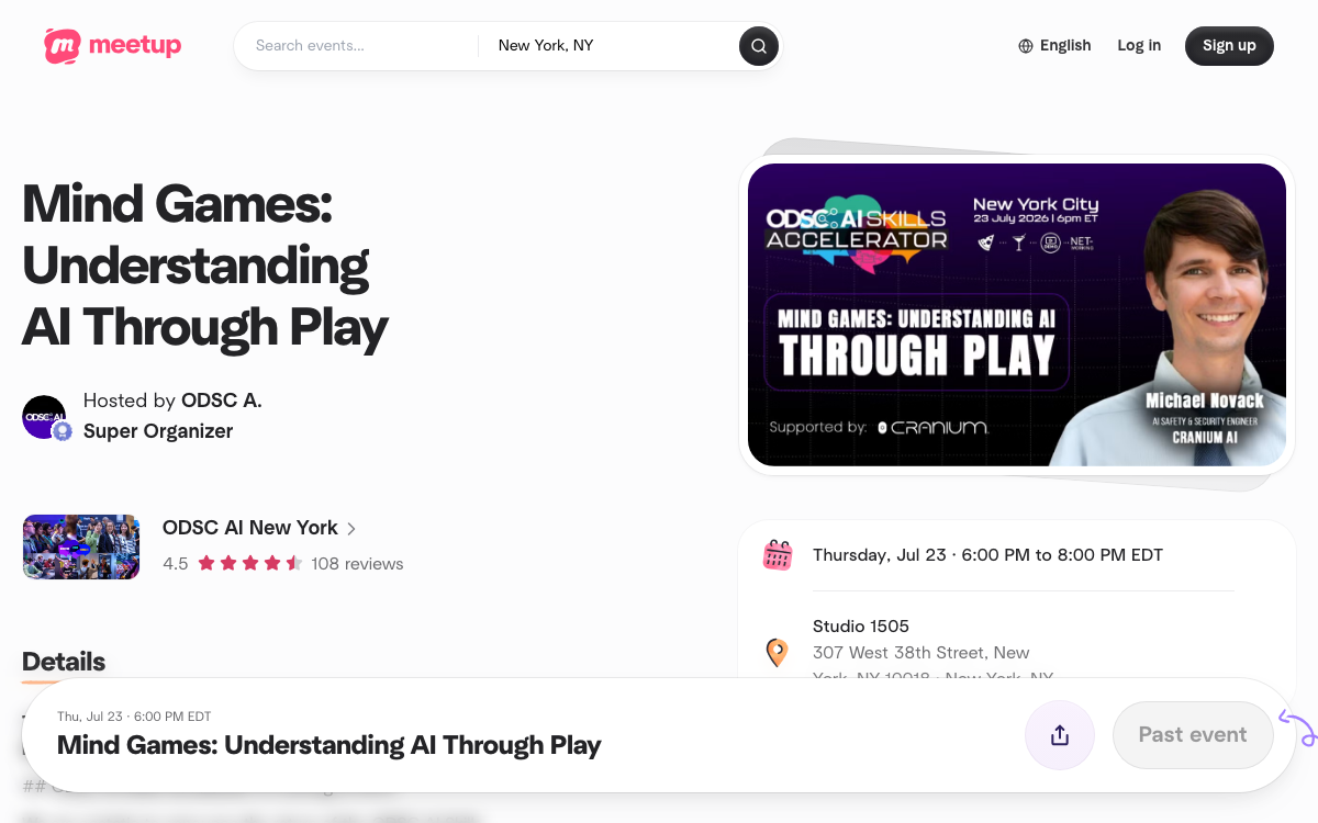 First-screen reference of meetup.com